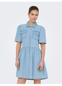 Jeanskleid Only "ONLEVELINE SS DNM DRESS AKM", Damen, Gr. XL, N-Gr, light blau denim, Denim/Jeans, Obermaterial: 100% Baumwolle, unifarben, kurz, Rundhals, Kleider Jeanskleid, Baumwolle