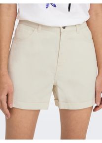 Jeansshorts Only "ONLVEGA &ndash; Jeansshorts mit hohem Bund und Aufschlag", Damen, Gr. XS, N-Gr, ecru, Denim/Jeans, Obermaterial: 100% Baumwolle, unifarben, regular fit kurz, Jeans Jeansshorts, Baumwolle, regular fit, High Waist