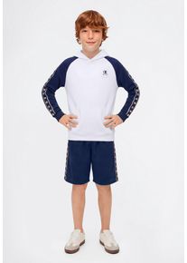 Kapuzensweatshirt Champion "Sports-inspired Terry Hoodie with Tape detailing", Jungen, Gr. XXL (176), wht, nava, angeraute Sweatware, Obermaterial: 73% Baumwolle, 27% Polyester, normal, angesetztes B&uuml;ndchen, Sweatshirts Kapuzensweatshirt, f&uuml;r Kinder, sportlich inspiriert, mit Kapuze, normale Schnittform