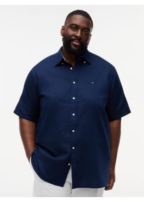 Tommy Hilfiger Big & Tall Kurzarmhemd "BT- LINEN BLND SOLID", Damen, Gr. 4XL, N-Gr, carbon navy, Web, Obermaterial: 52% Baumwolle, 48% Leinen, TOMMY HILFIGER BIG & TALL, regular fit, Hemden Kurzarmhemd, Gro&szlig;e Gr&ouml;&szlig;en, Button-down-Kragen, regular fit