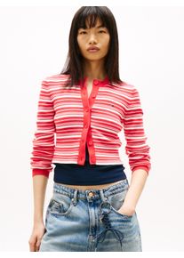 Strickjacke Tommy Jeans "TJW CREW NECK STRIPE CARDI EXT", Herren, Gr. XXXL(46), rot alert, Strick, Obermaterial: 100% Baumwolle, gestreift, normal, Rundhals, Strickjacken Strickjacke, reine Baumwolle, Streifen Look