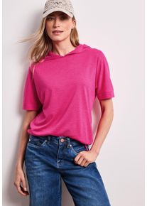 Kurzarmshirt Street One, Damen, Gr. 46, magenta dream, Jersey, Obermaterial: 80% Polyester, 20% Viskose, meliert, unifarben, regular fit normal, ohne Ausschnitt, angesetztes B&uuml;ndchen, Shirts Kurzarmshirt, mit Kapuze
