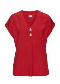 Schlupfbluse Lascana, Damen, Gr. 46, rot, Web, Obermaterial: 100% Viskose, unifarben, figurumspielend h&uuml;ftlang, V-Ausschnitt, Blusen Schlupfbluse, mit modischen Kn&ouml;pfen, luftige Kurzarmbluse, sommerlich, Topseller