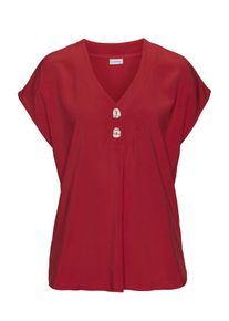Schlupfbluse Lascana, Damen, Gr. 44, rot, Web, Obermaterial: 100% Viskose, unifarben, figurumspielend h&uuml;ftlang, V-Ausschnitt, Blusen Schlupfbluse, mit modischen Kn&ouml;pfen, luftige Kurzarmbluse, sommerlich, Topseller