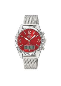 Funkchronograph MASTER TIME "Sporty", stahlgrau, rot, Armbanduhren, Herren, Funkchronograph, Quarzuhr, Armbanduhr, Herrenuhr, Edelstahlarmband, analog, digital