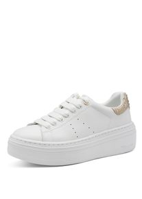 Plateausneaker Tamaris, Damen, Gr. 38, wei&szlig; (wei&szlig;, champagne), Leder, Lederimitat, Textil, gl&auml;nzend, kontrastfarbene Details, Basic, Schuhe Plateausneaker, Schn&uuml;rschuh, Halbschuh mit Schmucksteinen an der Ferse, Damensneaker, Topseller