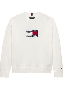Strickpullover Tommy Hilfiger "WAVY FLAG SWEATER LS", Jungen, Gr. 3 (98), ivory silk, Strick, Obermaterial: 100% Baumwolle, unifarben, normal, Rundhals, Rippstrickb&uuml;ndchen, Pullover Strickpullover, Kinder bis 16 Jahre, Rundhals