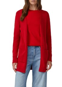 Strickjacke s.Oliver, Damen, Gr. 36, salsa rot, Strick, Obermaterial: 50% Baumwolle, 25% Polyamid, 14% Polyacryl, 8% Wolle, 3% Elasthan, unifarben, regular fit lang, ohne Ausschnitt, Rippb&uuml;ndchen, Strickjacken Strickjacke, mit Rippb&uuml;ndchen