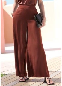 Webhose Lascana, Damen, Gr. 46, N-Gr, braun, Satin, Obermaterial: 100% Polyester, unifarben, figurumspielend lang, Hosen Webhose, aus leichter Satinqualit&auml;t, weite Palazzohose mit Taschen, Stoffhose