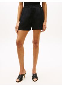 Shorts Tommy Hilfiger "ESS LINEN PULL ON SHORT", Damen, Gr. XL (46), N-Gr, schwarz, Web, Obermaterial: 100% Leinen, unifarben, bequem kurz, Hosen Shorts, mit Tunnelzug am Bund