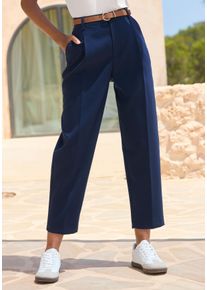 Bundfaltenhose Lascana, Damen, Gr. 46, N-Gr, marine, Web, Obermaterial: 76% Polyester, 20% Viskose, 4% Elasthan, unifarben, figurumspielend kn&ouml;chelfrei, Hosen Bundfaltenhose, mit G&uuml;rtel, in modischer Barrel-Form
