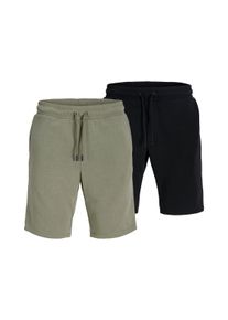 Jack & Jones Shorts JACK & JONES "JPSTGORDON BRADLEY SWEAT SHORTS MP 2PK", Damen, Gr. L, N-Gr, schwarz pack:with vetiver, Web, Obermaterial: 65% Polyester, 35% Baumwolle, unifarben, regular fit, Hosen Shorts
