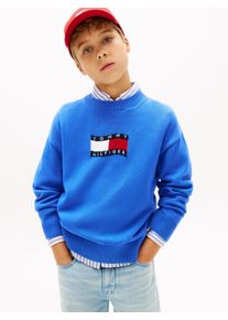 Strickpullover Tommy Hilfiger "WAVY FLAG SWEATER LS", Jungen, Gr. 14 (164), empire blau, Strick, Obermaterial: 100% Baumwolle, unifarben, normal, Rundhals, Rippstrickb&uuml;ndchen, Pullover Strickpullover, Kinder bis 16 Jahre, Rundhals