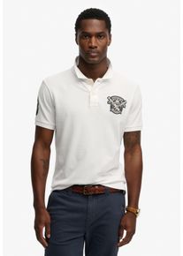 Poloshirt Superdry "CREST POLO", Herren, Gr. XL, optic, Single Jersey, Obermaterial: 100% Baumwolle, bedruckt, relaxed fit normal, Rundhals, Shirts Poloshirt