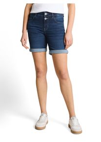 Jeansshorts Tom Tailor "ALEXA Slim", Damen, Gr. 34, N-Gr, used schwarz stone blau denim, Denim/Jeans, Obermaterial: 66% Baumwolle, 33% Polyester, 1% Elasthan. Futter: 65% Baumwolle, 35% Polyester, unifarben, schmal kurz, Jeans Jeansshorts, mit Aufschlag und Stretch