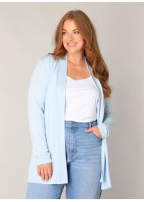 Strickjacke Base Level Curvy "Ayla", Herren, Gr. 52, light blau, Strick, Obermaterial: 94% Viskose, 6% Elasthan, unifarben, figurumspielend ca. Mitte Oberschenkel, eingesetzt abgesteppt, Strickjacken Strickjacke, offen, ohne Verschluss