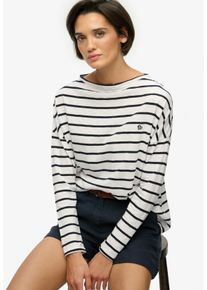 Langarmshirt Superdry "STUDIOS BOAT NECK SLUB LS TOP", Damen, Gr. S, optic, eclipse navy stripe, Single Jersey, Obermaterial: 60% Baumwolle, 40% Lyocell, gestreift, oversize normal, Rundhals, Shirts Langarmshirt, Baumwollmischung, oversize