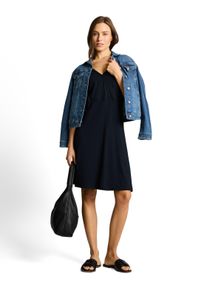 Sommerkleid Tom Tailor, Damen, Gr. 34, N-Gr, sky captain blau, Web, Obermaterial: 95% Viskose, 5% sonstige Fasern, unifarben, k&ouml;rpernah knielang, V-Ausschnitt, abgesteppte Kante, Kleider Sommerkleid, Sommerkleid mit V-Ausschnitt und Viskose