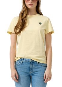 Kurzarmshirt QS, Damen, Gr. XXL (44), gelb, Jersey, Obermaterial: 100% Baumwolle, bestickt, unifarben, normal h&uuml;ftbedeckend, Rundhals, abgesteppte Kante, Shirts Kurzarmshirt, mit feiner Stickerei