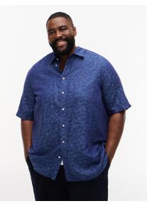 Tommy Hilfiger Big & Tall Kurzarmhemd "BT-LI TENCEL JAQUARD", Damen, Gr. 4XL, N-Gr, carbon navy, allover, Web, Obermaterial: 52% Lyocell, 34% Leinen, 14% Baumwolle, TOMMY HILFIGER BIG & TALL, regular fit normal, Hemden Kurzarmhemd, Gro&szlig;e Gr&ouml;&szlig;en, Kentkragen, regular fit