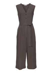 Overall Lascana, Damen, Gr. 46, N-Gr, gr&uuml;n (khaki), Web, Obermaterial: 85% Viskose, 15% Leinen, unifarben, figurumspielend lang, V-Ausschnitt, Overalls Overall, und Taschen, sommerlicher Jumpsuit, casual-chic, Topseller