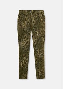 Madeleine Mode Stoffhose MADELEINE "Hose Paisley-Hose in samtiger Stretch-Qualit&auml;t", Damen, Gr. 42, N + K Gr, gr&uuml;n (khaki, multicolor), Obermaterial: 97% Baumwolle CO. 3% Elasthan EL., Hosen Stoffhose