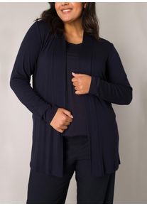 Strickjacke Base Level Curvy "Ayla", Herren, Gr. 52, blau (navy dunkelblau), Strick, Obermaterial: 94% Viskose, 6% Elasthan, unifarben, figurumspielend ca. Mitte Oberschenkel, eingesetzt abgesteppt, Strickjacken Strickjacke, offen, ohne Verschluss
