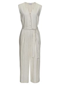 Overall Lascana, Damen, Gr. 46, N-Gr, schwarz (creme, schwarz gestreift), Web, Obermaterial: 85% Viskose, 15% Leinen, gestreift, figurumspielend lang, V-Ausschnitt, Overalls Overall, und Taschen, sommerlicher Jumpsuit, casual-chic, Topseller