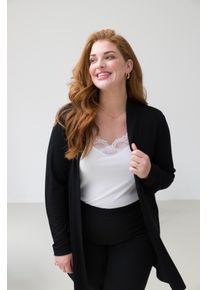 Strickjacke Base Level Curvy "Ayla", Herren, Gr. 44, schwarz, Strick, Obermaterial: 94% Viskose, 6% Elasthan, unifarben, figurumspielend ca. Mitte Oberschenkel, eingesetzt abgesteppt, Strickjacken Strickjacke, offen, ohne Verschluss