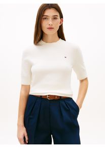 Kurzarmpullover Tommy Hilfiger "CO JERSEY FINE GG C-NK SS SWT", Damen, Gr. XS (34), ivory petal, Feinstrick, Obermaterial: 67% Baumwolle, 33% Polyamid, unifarben, regular fit normal, Rundhals, eingesetzt gerader Abschluss, Pullover Kurzarmpullover, Baumwollmischung, Regular Fit