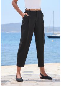 Bundfaltenhose Lascana, Damen, Gr. 46, N-Gr, schwarz, Web, Obermaterial: 76% Polyester, 20% Viskose, 4% Elasthan, unifarben, figurumspielend kn&ouml;chelfrei, Hosen Bundfaltenhose, mit G&uuml;rtel, in modischer Barrel-Form