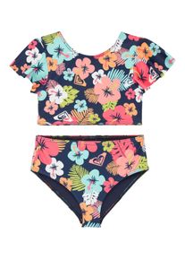 Bustier-Bikini Roxy "Morning Flower", Kinder, Gr. 7(121-126cm), Cup B, mood indigo morning flowers tw, Obermaterial: 82% Microfaser, 18% Elasthan;, Bikini-Sets Bustier-Bikini