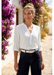 Schlupfbluse Lascana, Damen, Gr. 40, wei&szlig;, Web, Obermaterial: 100% Viskose, unifarben, figurumspielend h&uuml;ftlang, V-Ausschnitt, mit Riegel, Blusen Schlupfbluse, mit 3/4-&Auml;rmeln und Knopfleiste, Damenbluse, Topseller