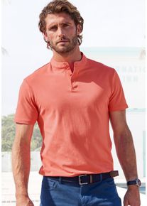 Henleyshirt John Devin "mit Stehkragen", Herren, Gr. M (48/50), orange (koralle), Piqu&eacute;, Obermaterial: 100% Baumwolle, unifarben, regular fit normal, Rundhals, abgesteppte Kante, Shirts Henleyshirt, Regular-Fit, aus Baumwoll-Piqu&eacute;