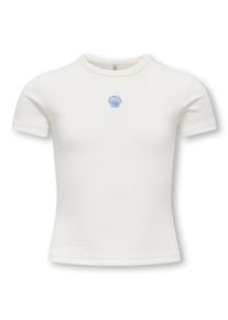 T-Shirt KIDS Only "KOGLIVA JUNE EMB S/S TEE CS ZA JRS", M&auml;dchen, Gr. 158/164, cloud dancer detail:seashell, allure, emb, Feinripp, Obermaterial: 65% Polyester, 30% Viskose, 5% Elasthan, unifarben, figurbetont taillenbedeckt, Rundhals, Shirts T-Shirt