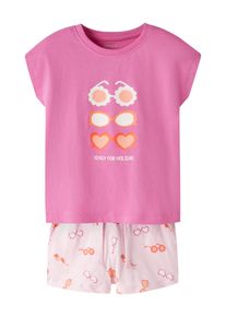 Shorty name it "NMFVIGEA CAPSL TOP SET", M&auml;dchen, Gr. 98, strawberry moon print:sunglasses, Jersey, Obermaterial: 100% Baumwolle, bedruckt, normal kurz, Rundhals, angeschnitten, Homewear-Sets Shorty, bestehend aus Shirt und Shorts
