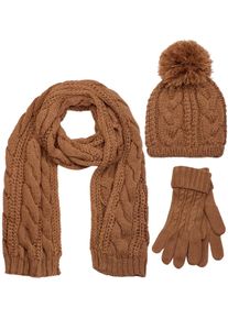 styleBREAKER "Strick Schal, M&uuml;tze & Handschuh Set mit Zopfmuster" 3 Stk.
