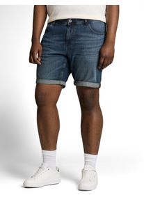 Jeansshorts Tom Tailor PLUS, Damen, Gr. 46, N-Gr, mid stone wash denim, Denim/Jeans, Obermaterial: 98% Baumwolle, 2% Elasthan, unifarben, relaxed fit kurz, Jeans Jeansshorts, im 5-Pocket-Sytel - Gro&szlig;e Gr&ouml;&szlig;en