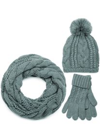 styleBREAKER "Strick Schal, M&uuml;tze & Handschuh Set mit Zopfmuster" 3 Stk.