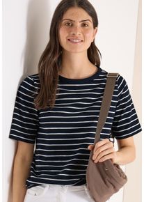 Rundhalsshirt Cecil, Damen, Gr. XS (36), universal blau, Jersey, Obermaterial: 100% Baumwolle, gestreift, normal h&uuml;ftbedeckend, Rundhals, Shirts Rundhalsshirt, Sommershirt im Streifen-Look