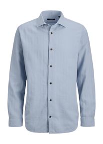 Jack & Jones Langarmhemd JACK & JONES "JPRBLAPARKER LINEN BLEND L/S SHIRT SN", Damen, Gr. S, N-Gr, chambray blau, Web, Obermaterial: 55% Leinen, 45% Baumwolle, unifarben, regular fit normal, Hemden Langarmhemd
