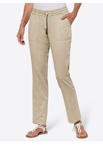 Schlupfjeans Classic Basics, Damen, Gr. 46, Normalgr&ouml;&szlig;en, beige (sand), 100% Baumwolle, unifarben, lang, Jeans Schlupfjeans