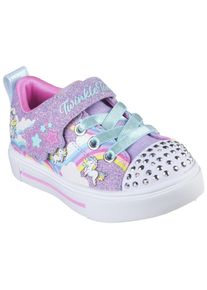 Lauflernschuh Skechers "TWINKLE SPARKS - JUMPIN CLOUDS", M&auml;dchen, Gr. 25, bunt (lavendel, multi), Lederimitat, Synthetik, Glitzer, Schuhe Lauflernschuh, Blink,-Klettschuh mit Nieten, Gr&ouml;&szlig;enschablone zum Download