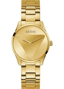 Quarzuhr Guess "EMBLEM", gold (goldfarben), Armbanduhren, Damen, Quarzuhr, Armbanduhr, Damenuhr