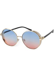 Sonnenbrille styleBREAKER "Runde Sonnenbrille mit Glitzer Side Shield", Herren, blau (gestell gold, glas blau, rosa verlauf), Modisch, Sonnenbrillen Sonnenbrille