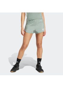 Shorts adidas Performance "PACER WVN HIGH", Damen, Gr. S, L&auml;nge 5, gr&uuml;n (silber gr&uuml;n, wei&szlig;), Obermaterial: 100% Polyester, Hosen Shorts, Woven Trainingsshorts mit hohem Bund