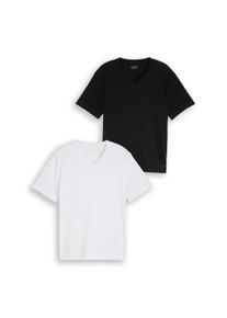 T-Shirt Tom Tailor, Damen, Gr. XL, wei&szlig;, Single Jersey, Obermaterial: 100% Baumwolle, regular fit taillenbedeckt, V-Ausschnitt, gerader Abschluss, Shirts T-Shirt, mit V-Ausschnitt, Doppelpack