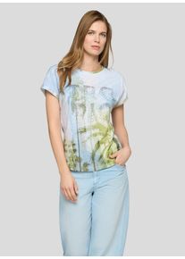 Kurzarmshirt Rabe, Damen, Gr. 52, himmelblau, Jersey, Obermaterial: 100% Baumwolle, Glitzermuster, gemustert, normal h&uuml;ftbedeckend, Rundhals, Aufschlag, Shirts Kurzarmshirt, mit floralem Motiv und Glitzersteinen