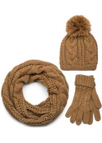 styleBREAKER "Strick Schal, M&uuml;tze & Handschuh Set mit Zopfmuster" 3 Stk.