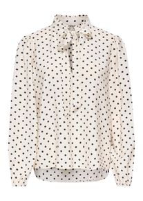 Langarmbluse Only "ONLMAIZEE LS FRILL SHIRT WVN EX", Damen, Gr. XS, cloud dancer aop:small schwarz dot, Web, Obermaterial: 83% Viskose, 17% Nylon, bedruckt, regular fit normal, V-Ausschnitt, Blusen Langarmbluse, Viskosemischung, regular fit